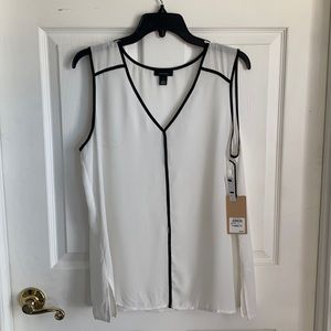 Halogen Ivory Cloud Blouse with Black Trim Size Large